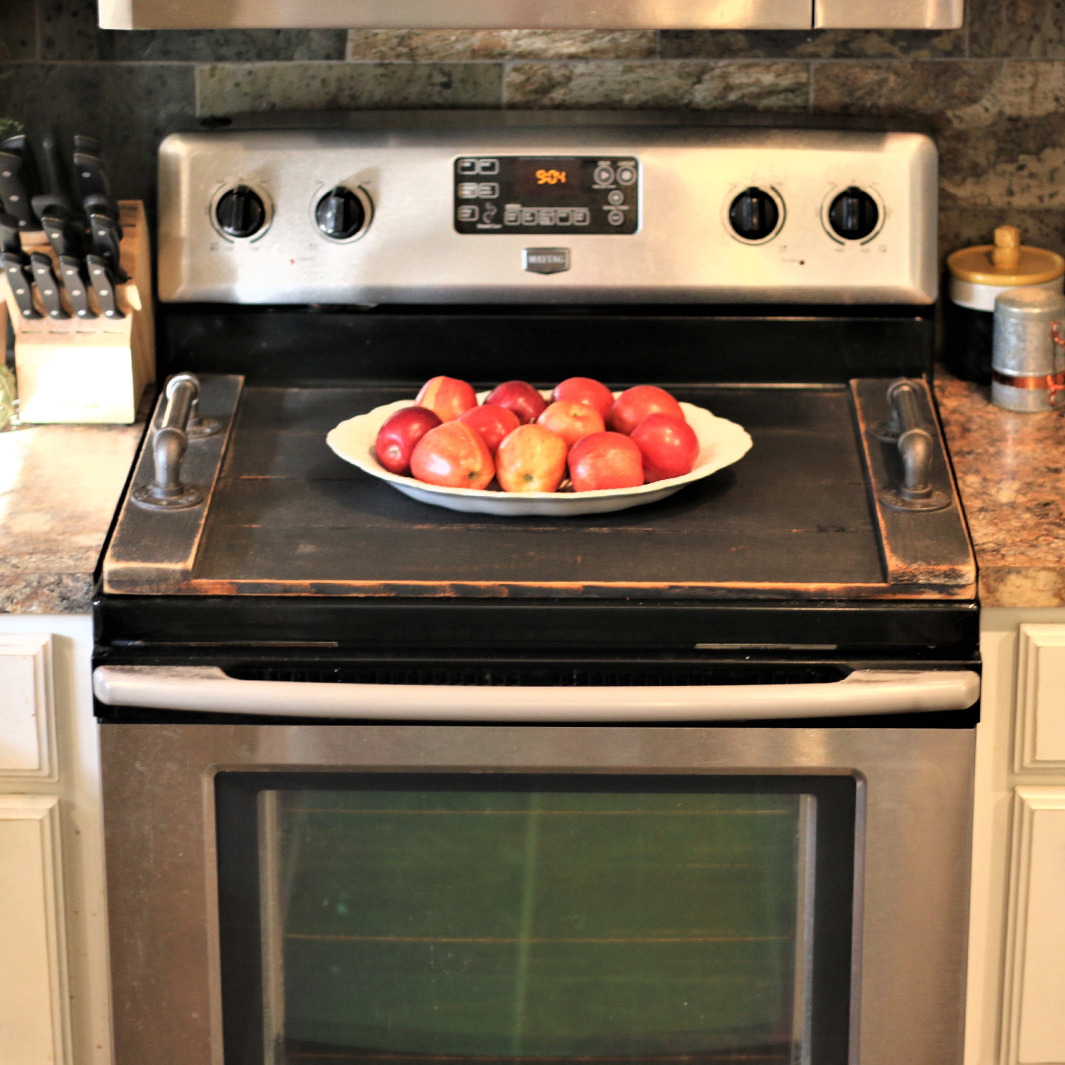 Handmade Large Cutting Board with Handles, Wood Stove Top Cover