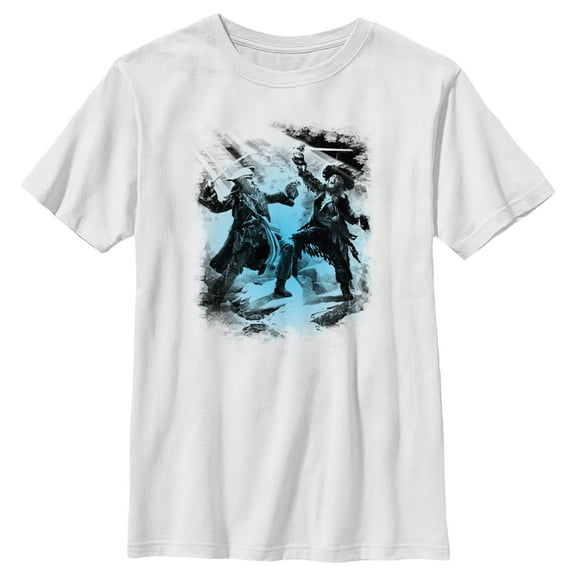 Boy's Pirates of the Caribbean: Curse of the Black Pearl Jack Sparrow and Hector Barbossa Duel  Graphic Tee White X Small
