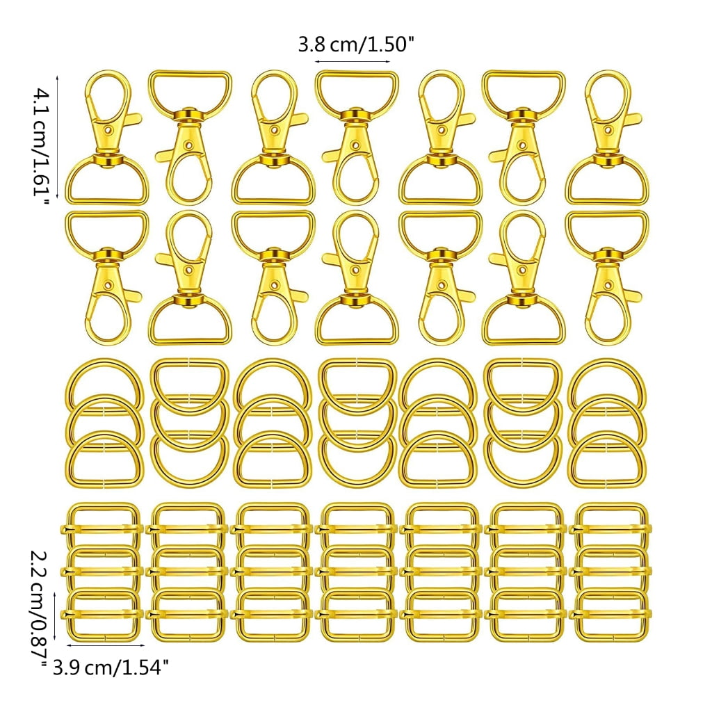 60 Pieces Snap Hooks, Metal D Rings, Triglide Slide Buckles for DIY Handicrafts Backpack Handbag Purse