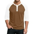 thumbnail image 2 of Mens 3/4 Sleeve Henley T Shirts,Fall Shirt Crew Neck Solid Tees Casual Regular Fit Button Workout Pocket Comfort Soft Blouse Tops B#118_Light Brown S(US:4), 2 of 7