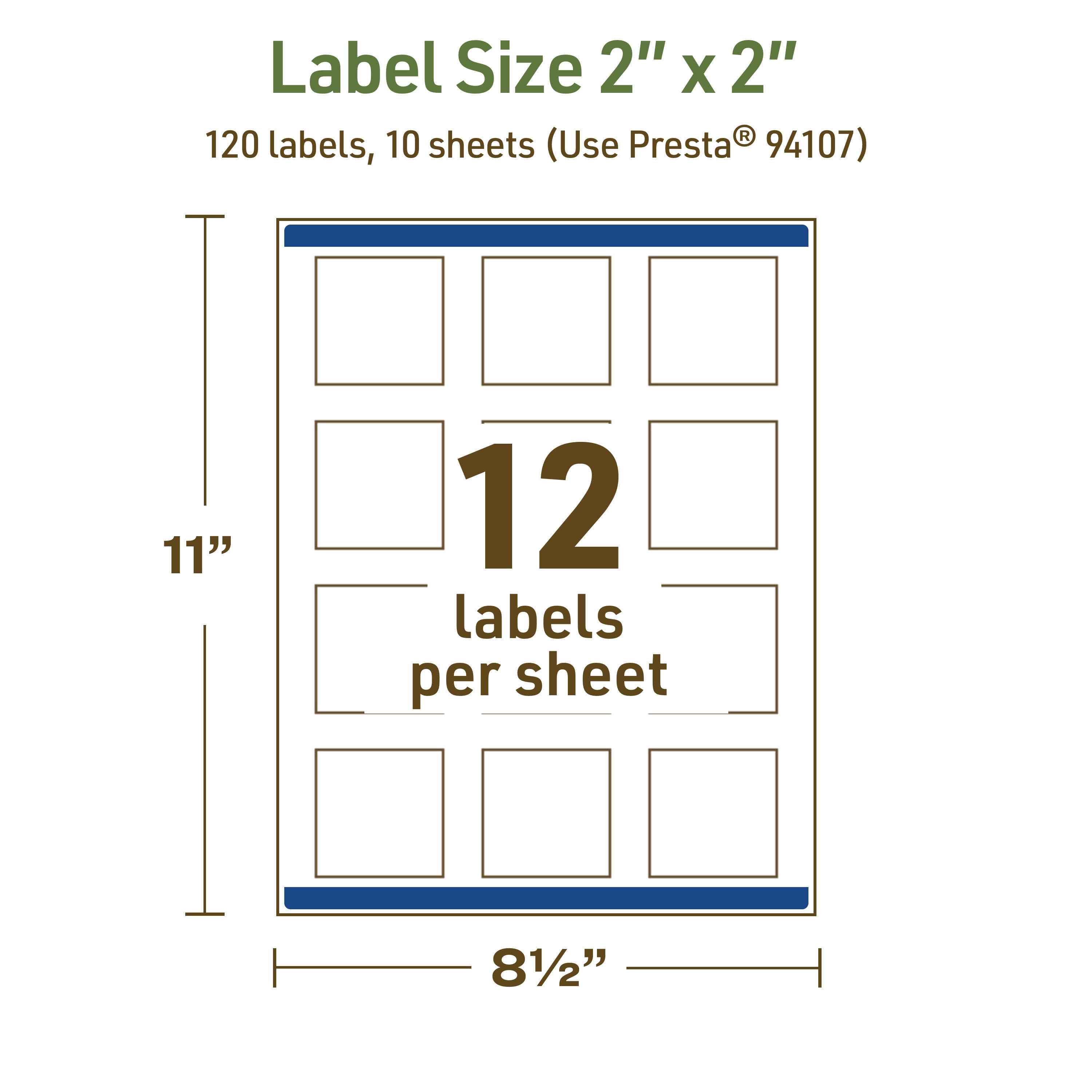 Avery Dissolvable Square Labels, 2" x 2", 120 Labels