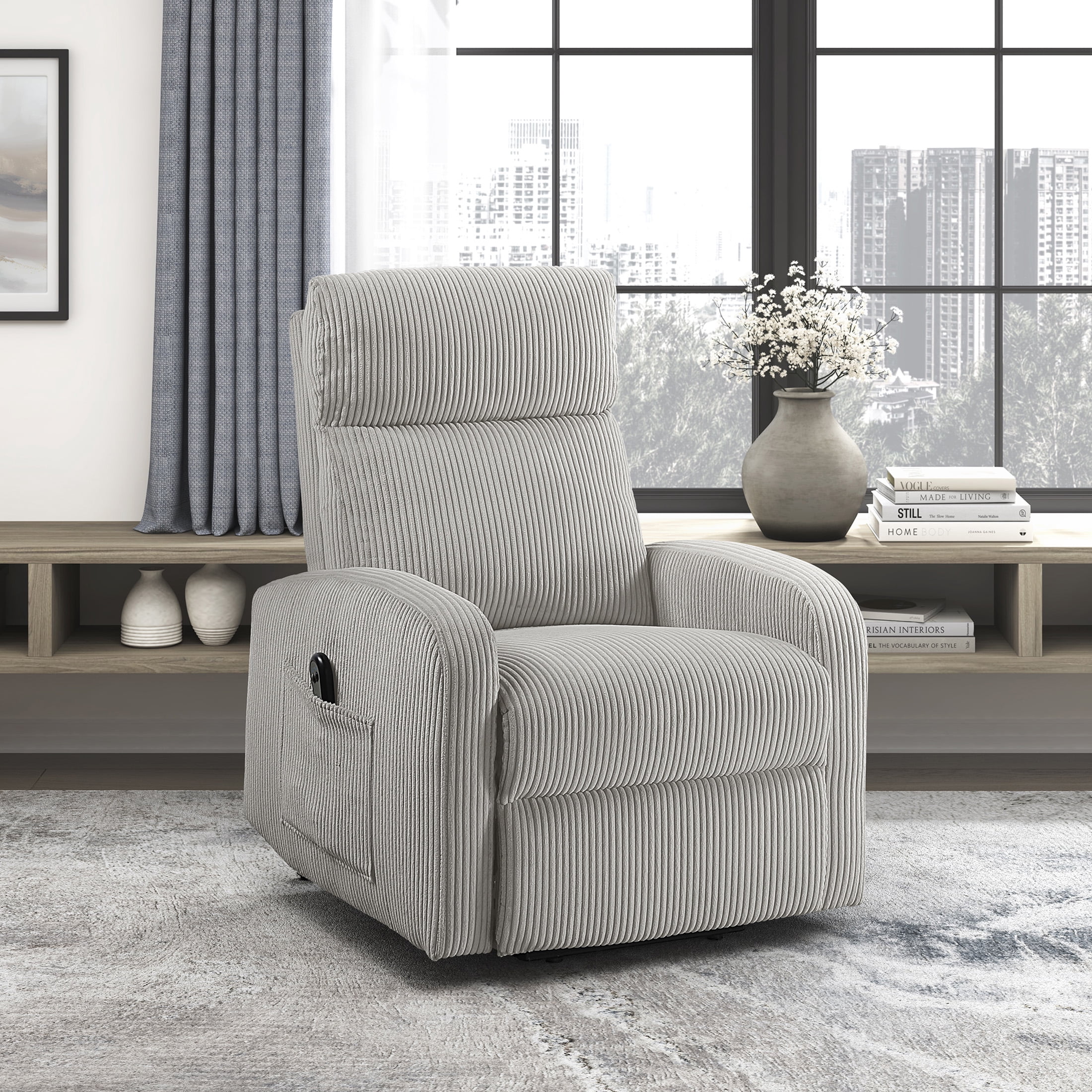 OakvillePark Niven Corduroy Power Lift Chair, Light Gray