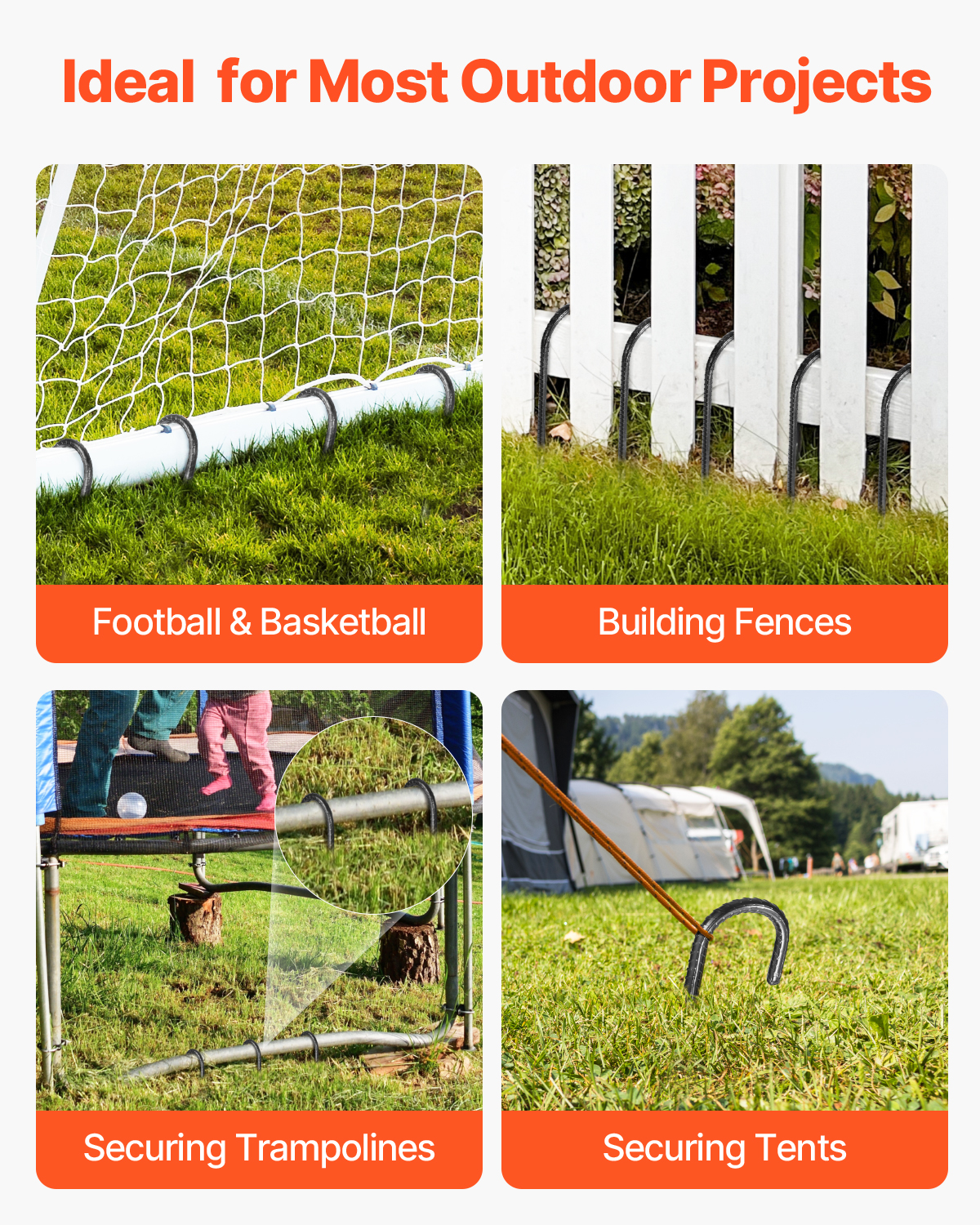 VEVOR Rebar Stakes, 16-Inch, Heavy-Duty 0.4 in Diameter J Hook, Galvanized Steel Ground Anchors with Chisel Point End & Rust-Resistant Coating, for Gardening Support, Fence, Camping Tents (16-Pack)