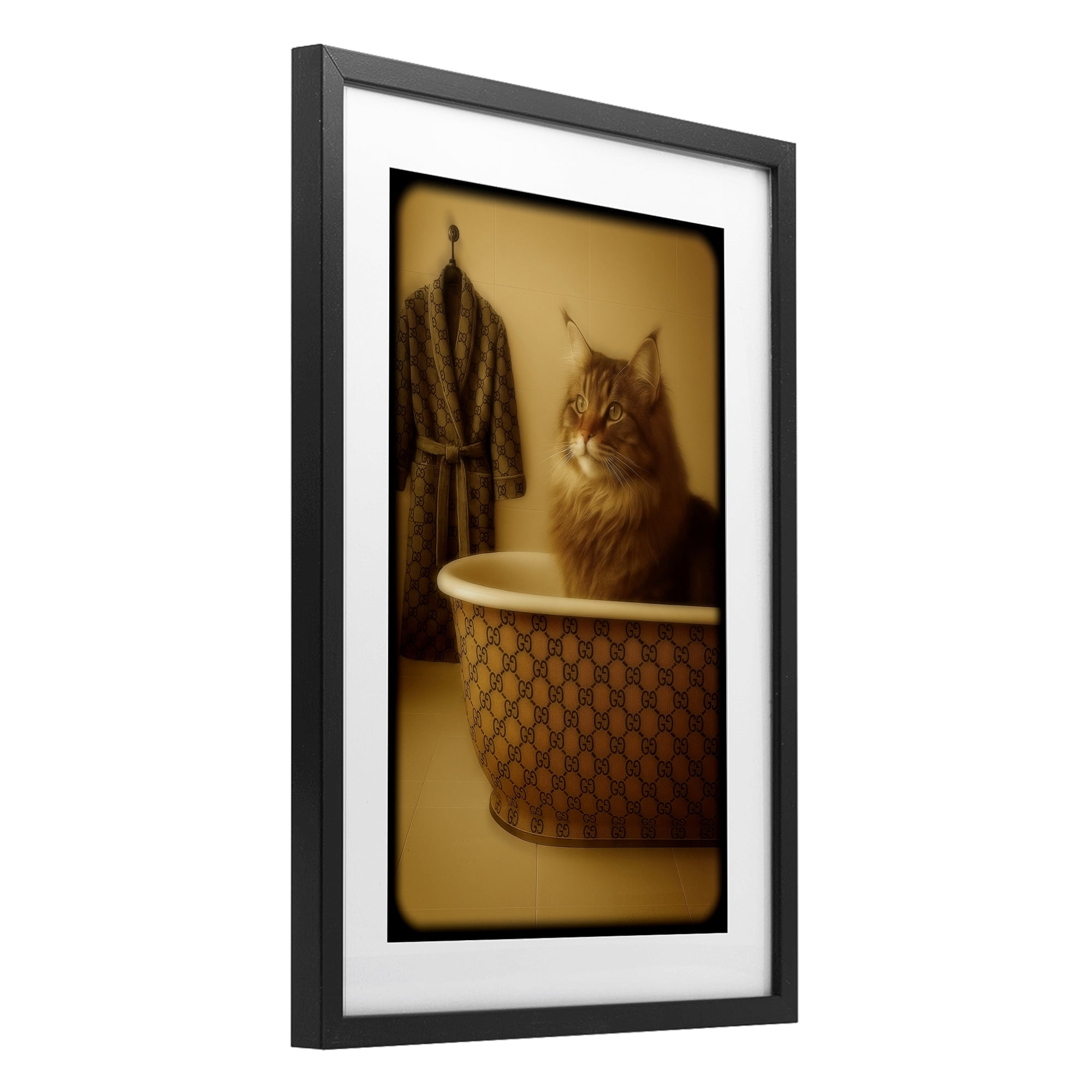 Stupell Industries Couture Main Coon in Luxury Tub Black Framed Print Under Glass, design by Grotto Studios