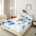 thumbnail image 4 of jejeloiu Rustic Flower Full Size Sheets,Country Floral Bed Sheets,Blue Splatter Ink Sheet Sets For Girls,Microfiber Bedroom Decor,4pcs, 4 of 7