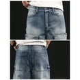 thumbnail image 5 of Ftwytp Mens Fashion Denim Cargo Trousers Loose Casual Oversized Work Wear Lightweight Stretch Waist Baggy Pants with Multi Pockets Jeans Joggers Streetwear, 5 of 8