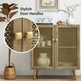 thumbnail image 3 of Sideboard Buffet Cabinet with Metal Grid Decorated, Wood Accent Storage Credenza Cabinet for Living Room, Hallway, Dining Room, Kitchen, Rustic Oak, 3 of 7