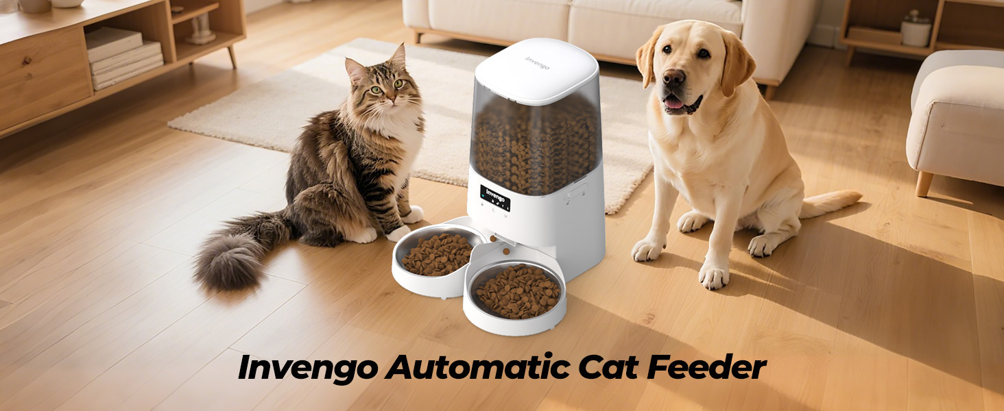 Automatic Cat Feeder, 5L Smart Dry Food Dispenser with 5G/2.4G WiFi App Control, Programmable Portions, Dual Stainless Steel Bowls, Ideal for Multi-Pet Households, White