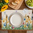 thumbnail image 4 of Watercolor Tulips Placemats Set of 6, Spring Flowers Butterflies Leaves Beige Placemats for Dining Table, Place Mats for Kitchen Tabletop, Waterproof Wipeable Dining Table Mats Set, 4 of 9