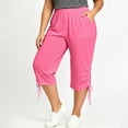 thumbnail image 3 of Bloomae Women's Plus Size Comfy Capri Pants Loose Fit Summer Side Drawstring Ruched Hem Lounge Cropped Trousers Lightweight Casual Elastic High Waist Yoga Capris with Pockets, 3 of 8