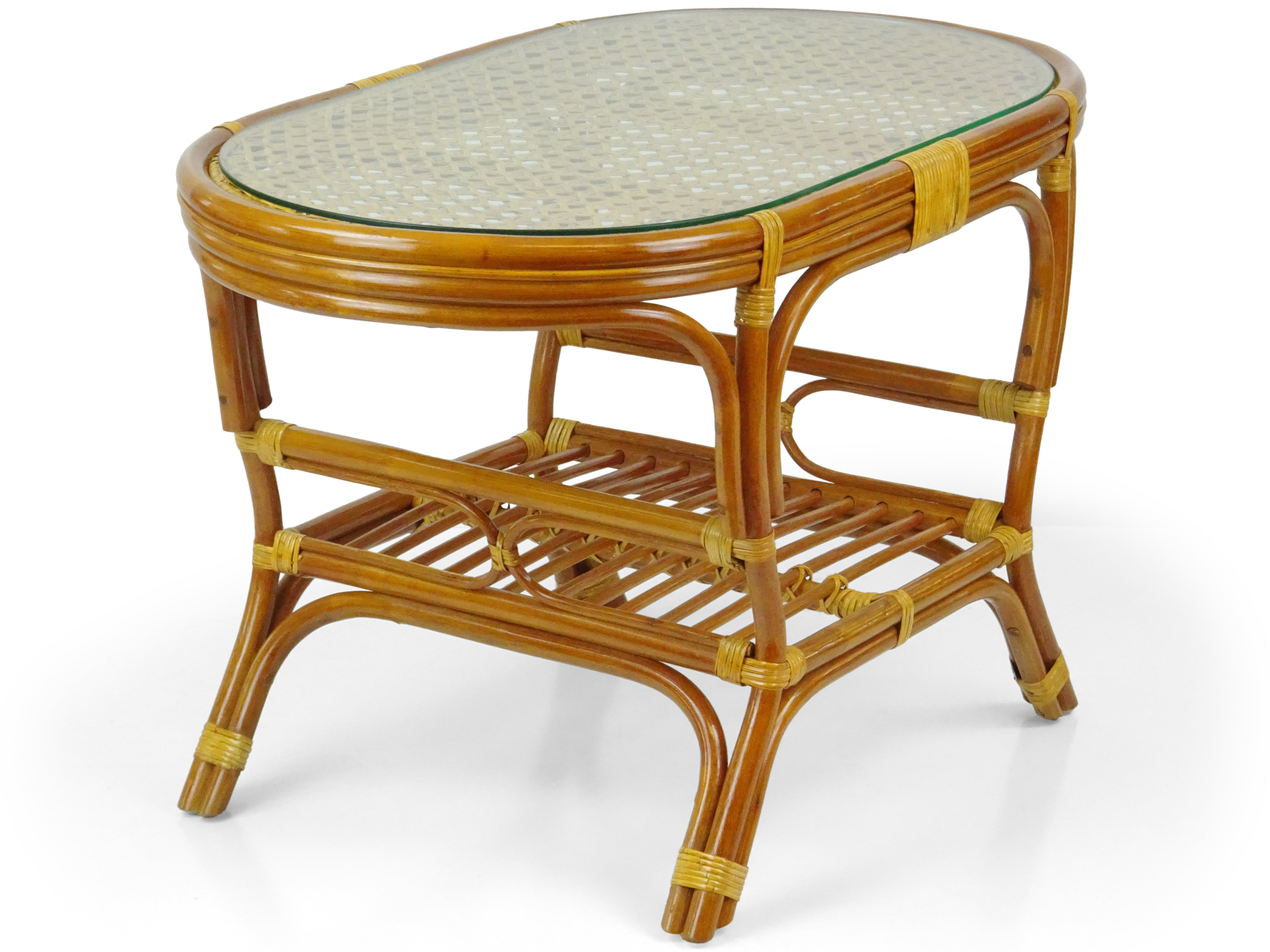 SK New Interiors Pelangi Coffee Oval Table w/ Glass Top Natural Rattan Wicker ECO Handmade Design, Colonial