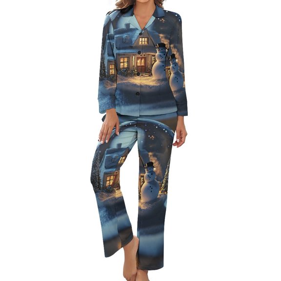 Christmas Crystal Ball Women's Long Sleeve Flannel Pajama Set Sleepwear S