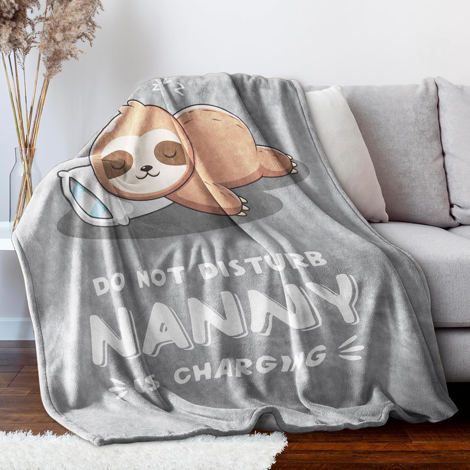 Funny Nana Gifts for Christmas, Nana is Charging Sloth Blanket, Nana Birthday Gifts, Gifts for Nana from Grandkids for Mothers Day, Soft Sloth Throws Blankets for Nana
