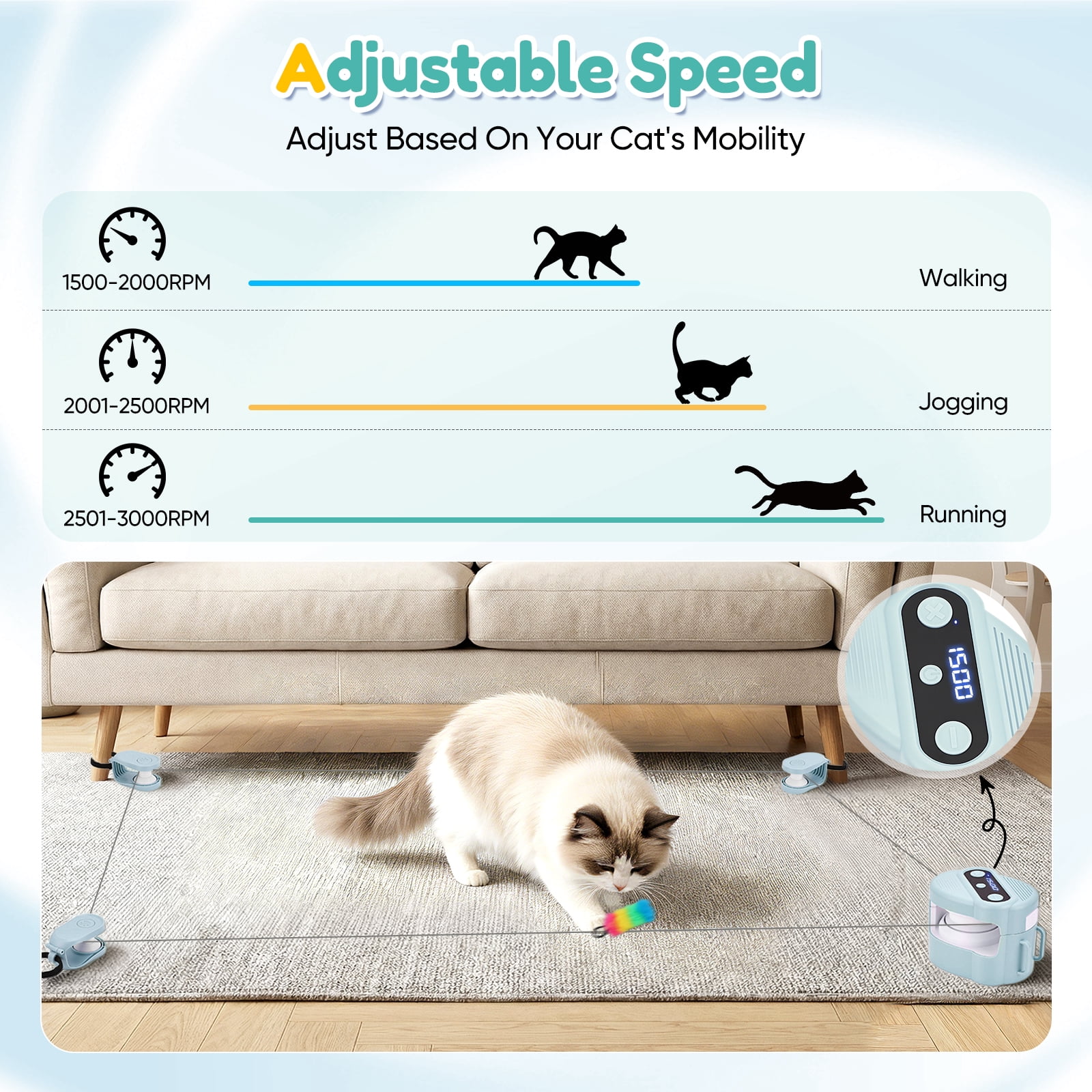 Doulami Interactive Cat Toy for Indoor Cats Auto/Manual Control Cat Treadmill for Bored/Kitten, Exercise Enrichment Hunting Toy