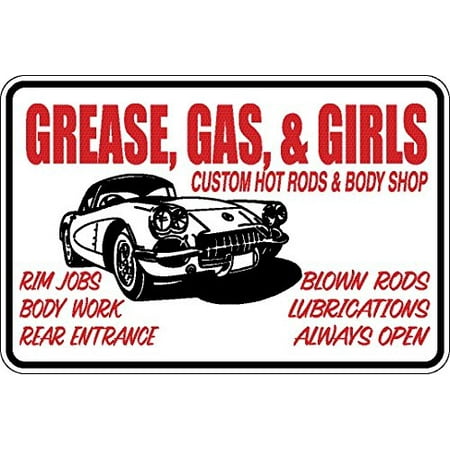 Sign Gas Oil - Funny Sign Grease, Gas and Girls Man Cave Sign Aluminum Sign S8042