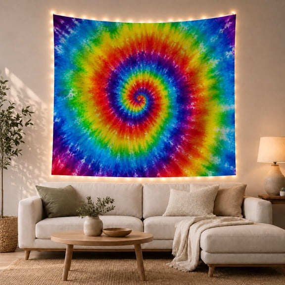 Spiral Tie Dye with Art Scene, Mystical Fantasy for Space Lovers, Galaxy Room Decor Statement Accent, Housewarming Gift, Tapestry Wall Hanging for Bedroom and Dorm