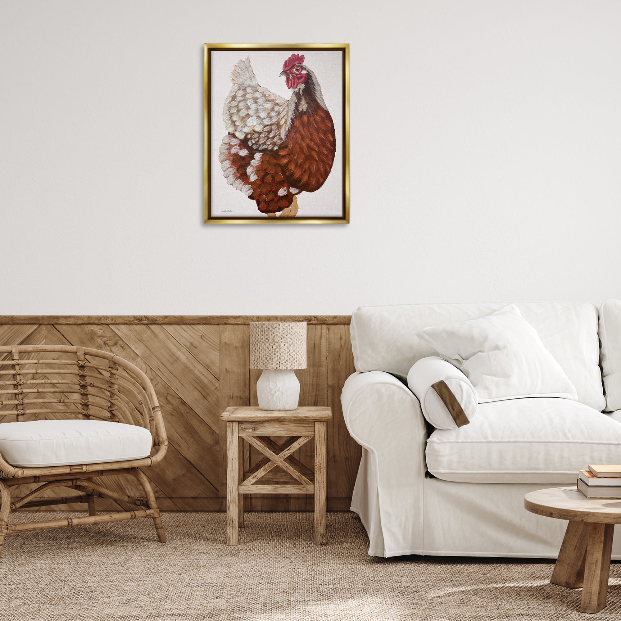 Stupell Industries Traditional Chicken Portrait Animals & Insects Painting Gold Floater Framed Canvas Art Print Wall Art, 25 x 31