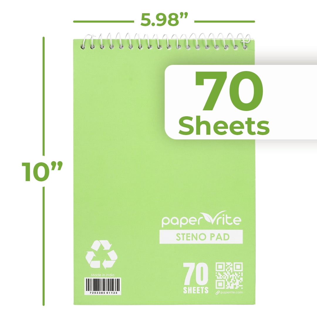 Paper Rite Premium Steno Pad Set Light Green | 70 Sheets, 6 x 9 Inches | Pack of 72
