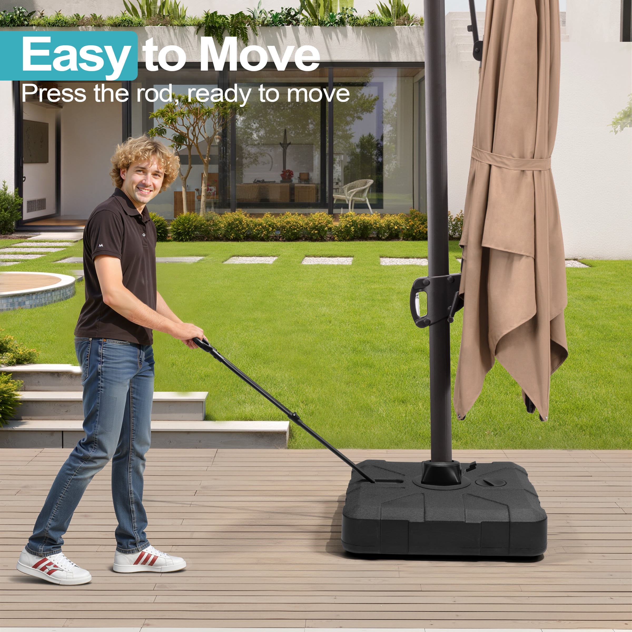 Crestlive Products Outdoor Cantilever Umbrella Base with Wheels and handle, 350 lbs Offset Patio Umbrella Stand, Water & Sand Filled Umbrella Weighted Base, Black