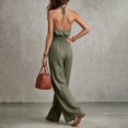 thumbnail image 5 of LEKODE Women Rompers and Jumpsuits Cotton Linen Jumpsuits for Women Summer Halter Jumpsuits for Women Loose Overalls Sleeveless Boho Jumpsuit Ruched Romper Casual Outfits for Women Blackish Green L, 5 of 8