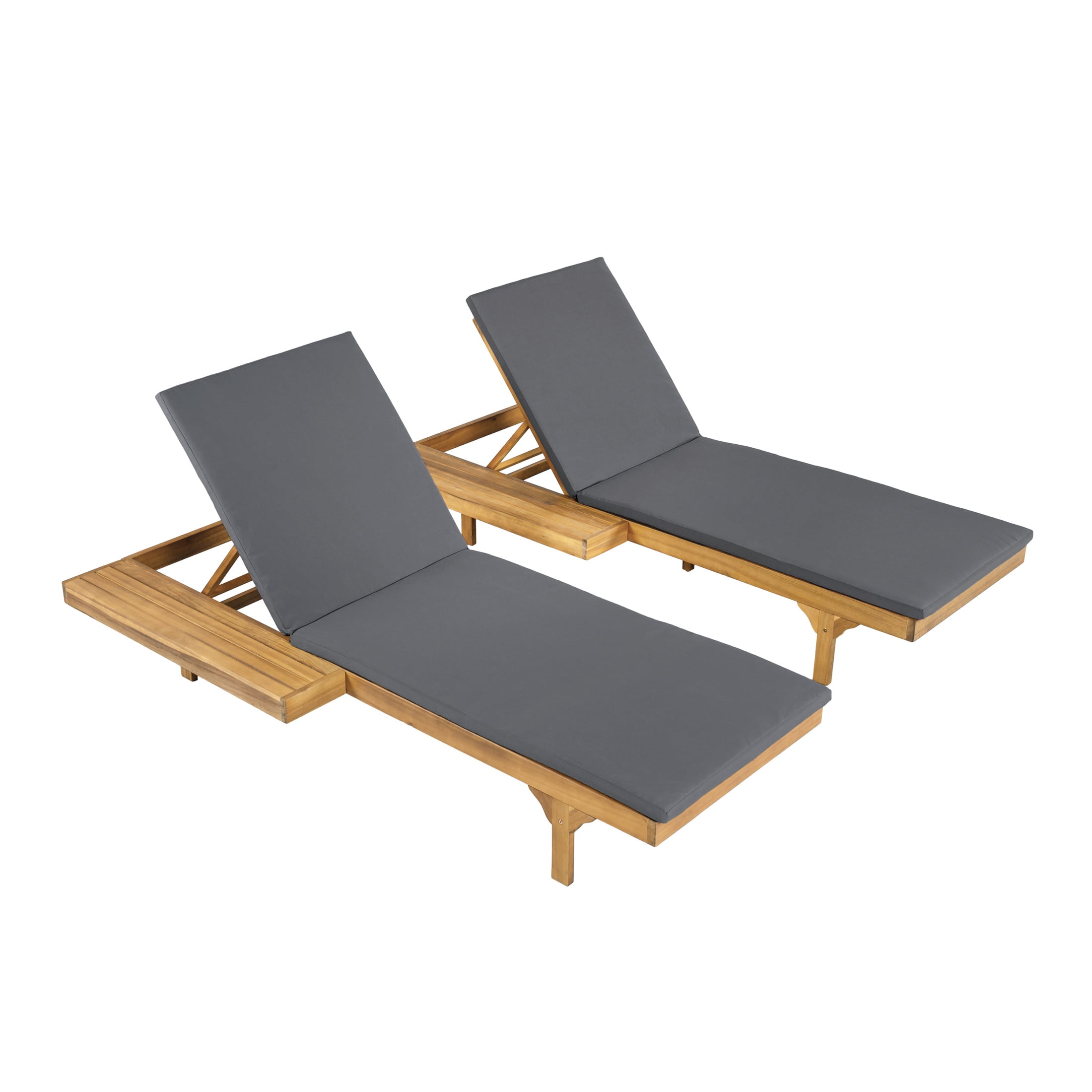 Christopher Knight Home Convertible 2-Person Outdoor Chaise Lounge Set with Foldable Cushions, Teak+Dark Gray