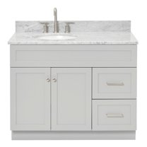 Ariel Hamlet 43 In. Left Offset Rectangle Sink Vanity With 0.75 In. Carrara White Countertop In Grey