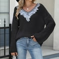 thumbnail image 4 of XPMWRP Women's Sequin Mesh Appliques V Neck Long Sleeve Sweaters Fall Trendy V Neck Knit Drop Shoulder Pullover Sweater Jumper Tops Black M, 4 of 7