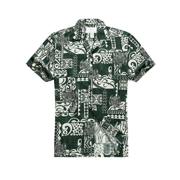 Made in Hawaii Men's Hawaiian Shirt Aloha Shirt in Classic Patch Turtles in Green S