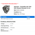 thumbnail image 2 of Alternator - Compatible with 1998 - 2001 Chrysler Concorde 3.2L V6 1999 2000, 2 of 2