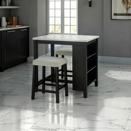 Furniture of America Depo 3-Piece Solid Wood Indoor Counter Height Dining Table Set, Black