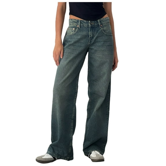 Mepaouo Womens Jeans High Waist 2024 Stretchy Flared Wide Leg Pockets Casual Denim Pants(Blue,S)