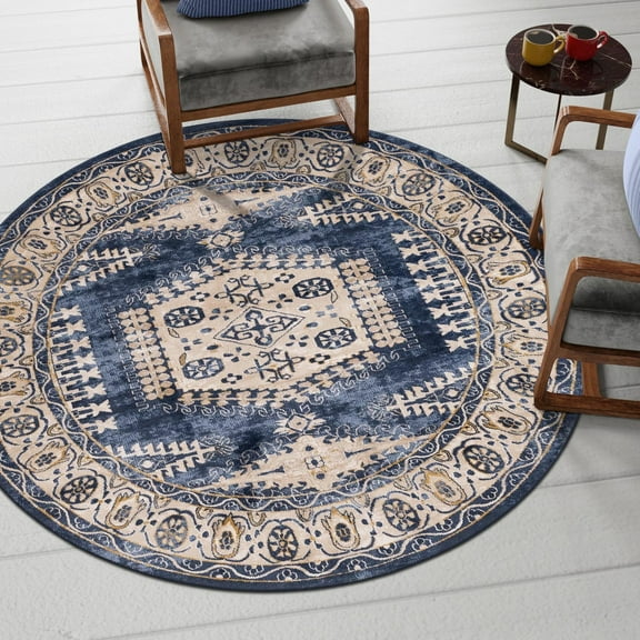 Unique Loom Utopia Collection Area Rug - Larissa (8' Round Dark Blue/Gold)