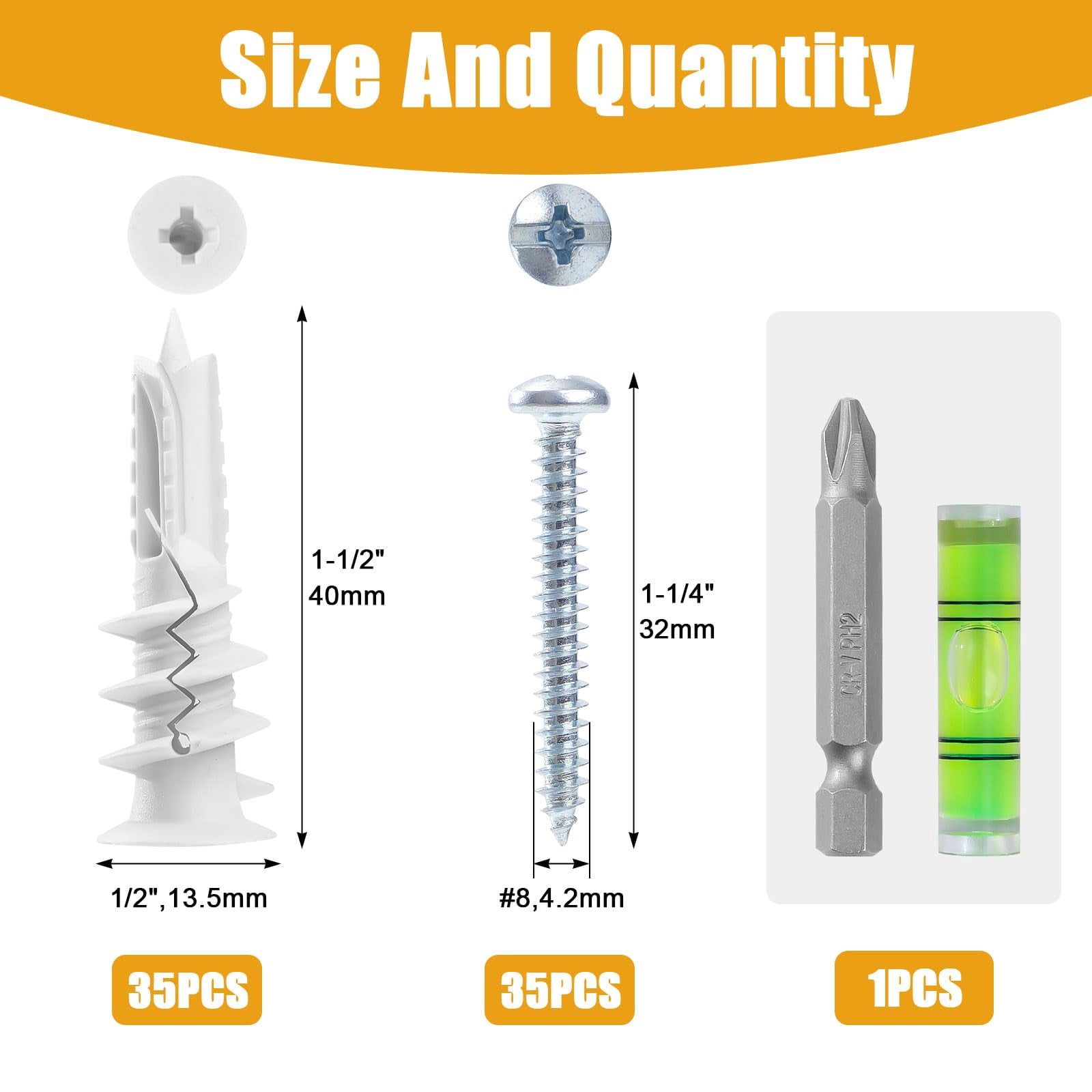 140Pcs #8 Self Drilling Drywall Anchors with Screws Kit, Heavy Duty Dry Wall Anchors for Hanging Sheetrock, 50 Self-Tapping Plastic Drywall Hangers 50 Sheet Rock Screws, Mounting Hardware -75LB