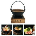 TUIBELYN Japanese Cast Iron Shabu Shabu Hot Pot with Wooden Lid & Stand