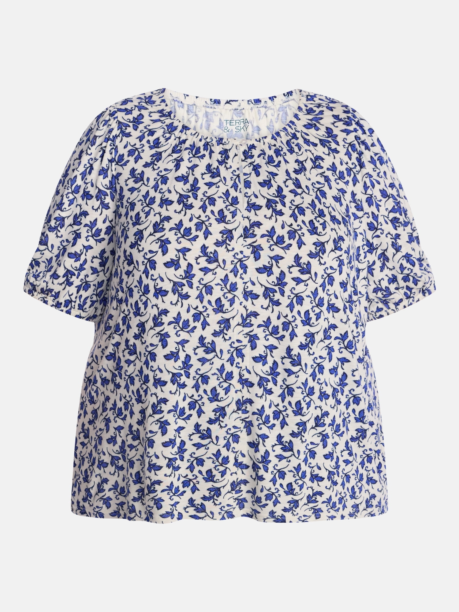 Terra & Sky Women's Plus Scoop Neck Top with Short Puff Sleeves, Sizes 0X-5X