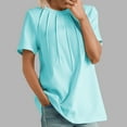 thumbnail image 2 of MIXUE Womens Tops Summer Ribbed Solid Color Round Neck Short Sleeve Casual T-shirts Daily-Wear,Blue,L, 2 of 4
