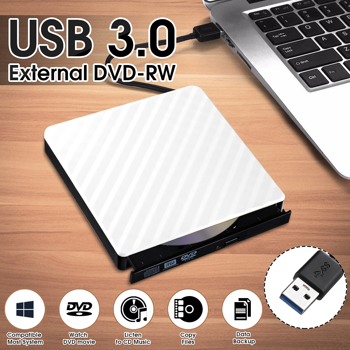 Lecteur de CD DVD externe USB 3.0, graveur de DVD/CD RW externe portable  mince pour ordinateur portable, ordinateur portable, ordinateur de bureau,  Macbook Pro, Macbook Air 
