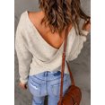 thumbnail image 5 of Asyoly Women Sexy Cross Wrap Sweaters V Neck Long Sleeve Solid Color Asymmetric Hem Backless Knitted Pullover Elegant Jumper Tops, 5 of 6