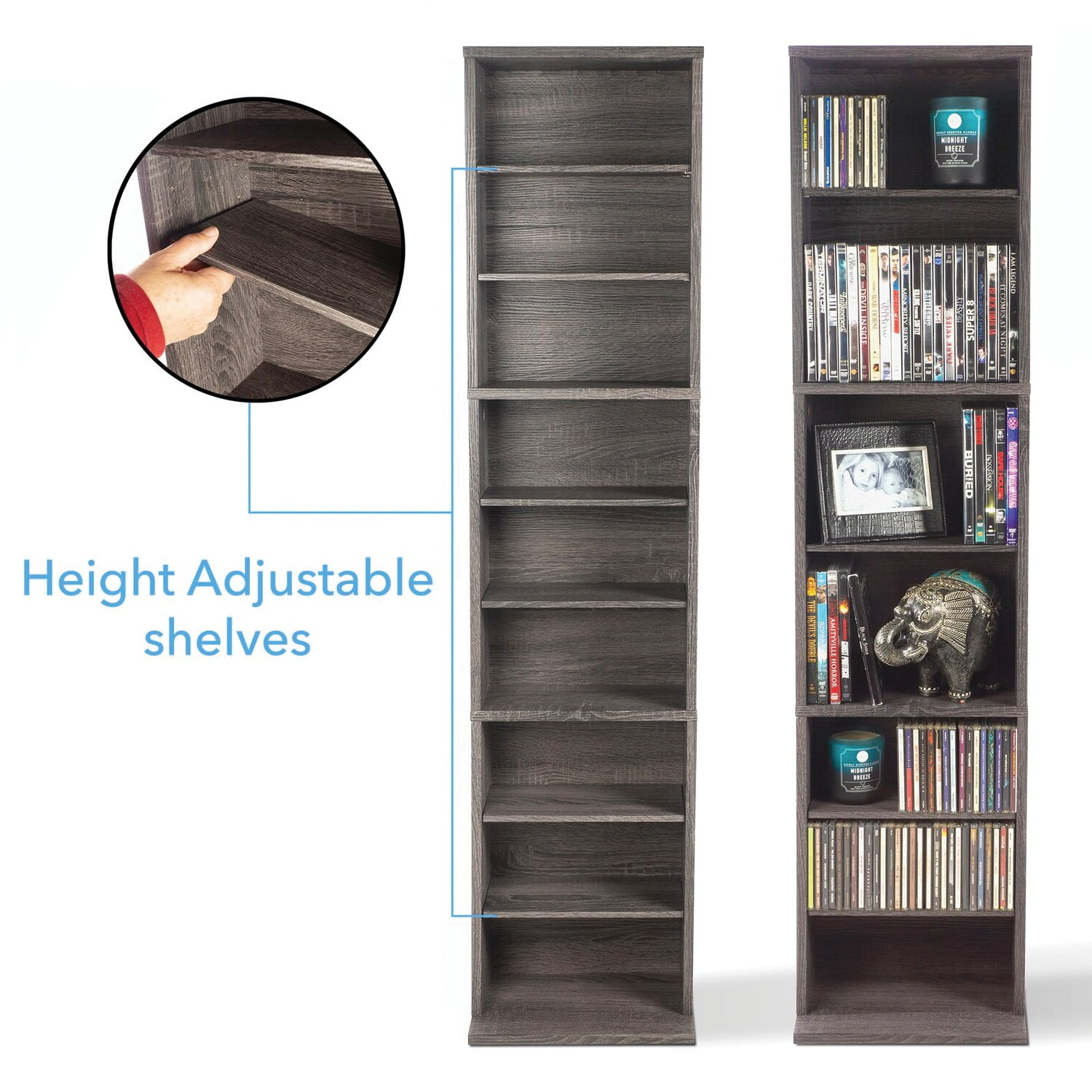 Flat Maple 114 DVDs, 261 CDs kovalenthor 54x13 Summit Adjustable Wood Media Storage Shelf Bookcase 