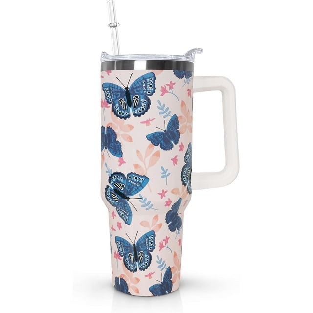 Gobelet 40 Oz avec Poignée et Paille Isolé Double Paroi en Acier Inoxydable Tasse de Voyage Boîte Cadeau Gobelet Réutilisable Tasse de Café de Voyage pour Bureau Tasse de Bière Isolée Portable pour Boissons Chaudes et Froides