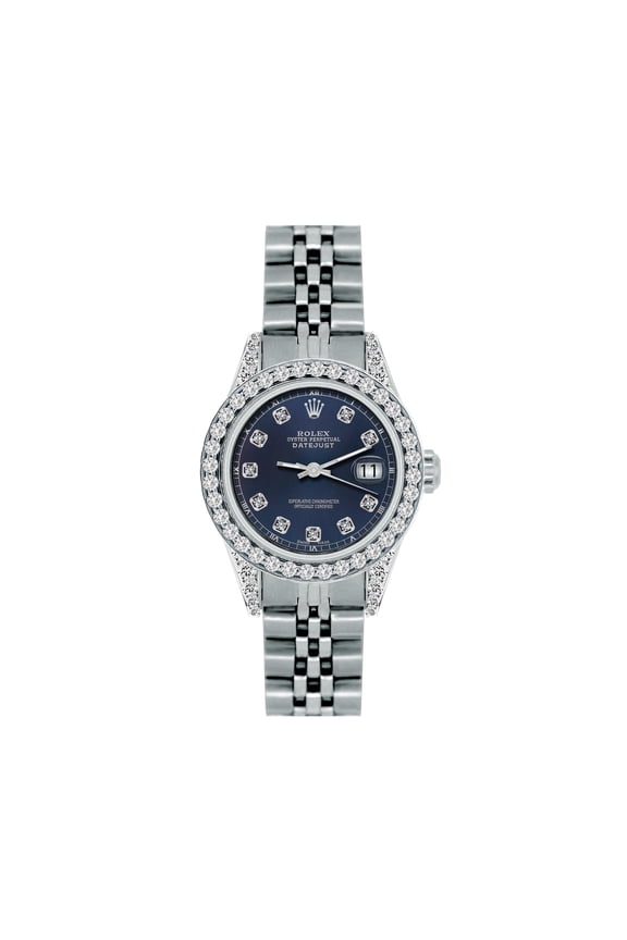 Pre-Owned Rolex Datejust 26MM 6916 Blue Diamond Dial Diamond Bezel Stainless Steel Jubilee Bracelet 1.2ct
