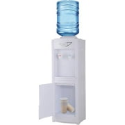 Water Cooler Dispenser for 5 Gallon Bottle, Top Loading Hot & Cold Water Freestanding Electric Water Cooler Child Safety Lock for Indoor Home Office Use with Storage Cabinet, White