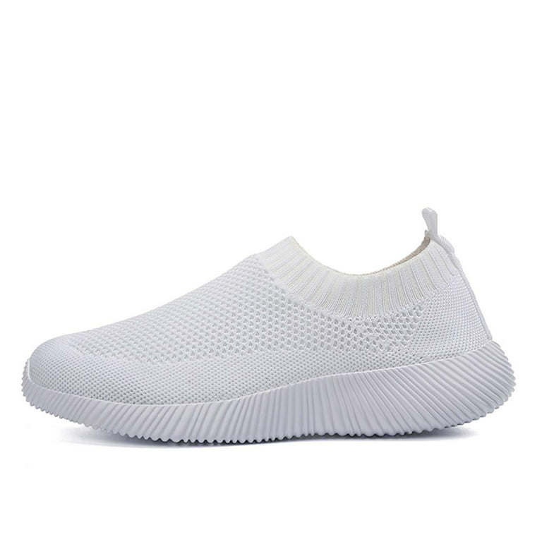 KaLI_store Walking Shoes Women Walking Shoes for Women Arch Support Comfort Lightweight  Slip on Sneakers with Memory Foam White,7 
