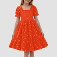 thumbnail image 2 of Gubotare Girl Dresses Girls Elegant Ruffle Short Sleeve Back Tie Dresses (Orange,5-6 Years), 2 of 6