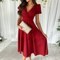 thumbnail image 2 of gvdentm Summer Dresses for Women 2024 Womens Sundress Summer Floral Short Sleeve Wrap V Neck A-Line Midi Dress Red,XL, 2 of 7
