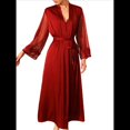 thumbnail image 1 of Camisón Extra de Satén con Cuello en V y Larga para Mujer, de Spa, de Baño Rojo Vino M, 1 of 7