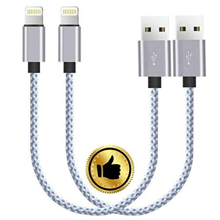 Charging Cables, Short Lightning Nylon Braided USB Cable Charge/Data Sync USB Compatible for iPhoneX Case /8/8 Plus/7/7 Plus/6/6s Plus,iPad Mini- Silver White 8-inch,