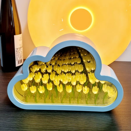 

HYEASTR Tulip Night Light Cloud Mirror Tulips Night Lamp Decoration Sleep Light Handmade Simulation Flower Lamp Romantic Mood Light for Girl Christmas Birthday Gifts - Yellow