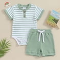thumbnail image 2 of TOWED22 Toddler Boy Cotton Summer Short Sleeve T-Shirt and Short Set Light Green,6-9 M, 2 of 8