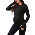 thumbnail image 4 of INSPIRE CHIC Maternity Slim Fit Shirt Stretchy Long Sleeve T-Shirts Thumbholes Round Neck Pregnancy Yoga Top M Black, 4 of 6